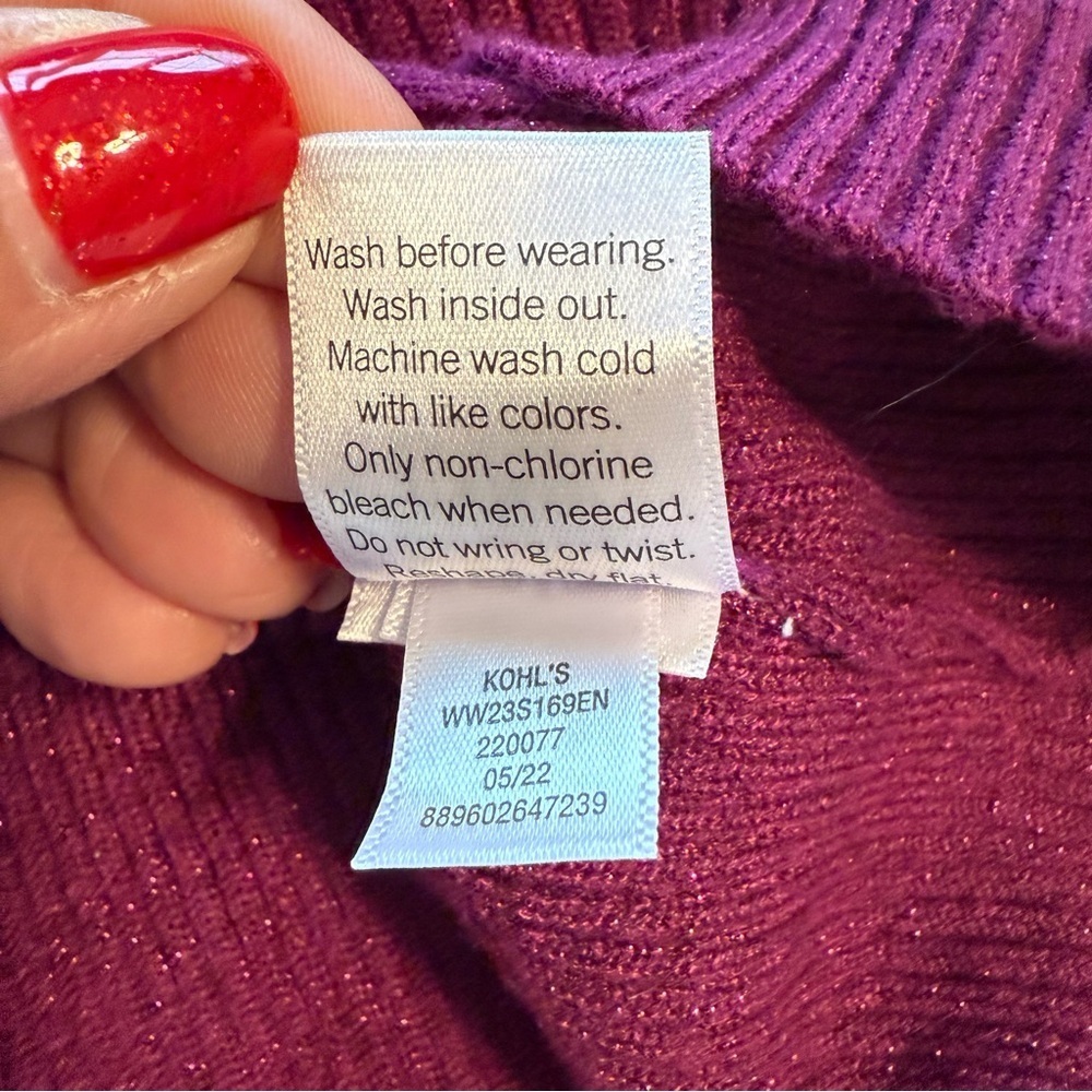 Nine West Women’s Magenta Ribbed Metallic Blend Sweater Pull Over Petite Large - Picture 5 of 7